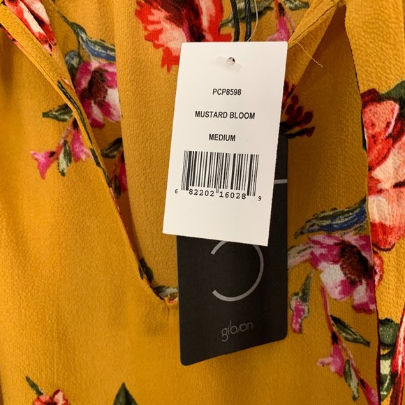 Gibson Nordstrom Floral Ruffle Tank Top Crepe Blouse Yellow Size Medium NEW - Picture 5 of 8